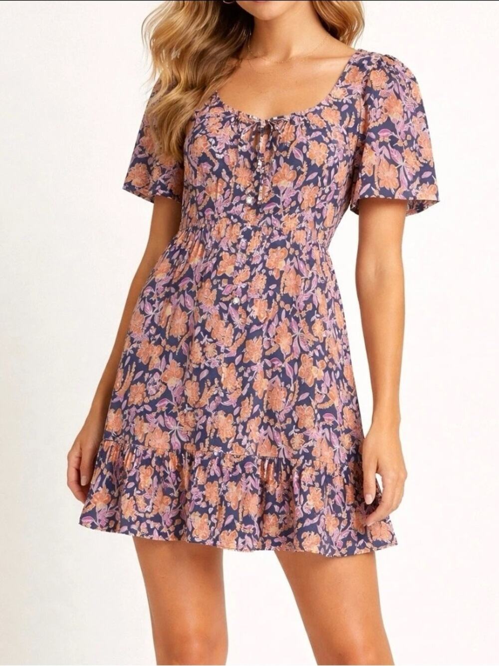 J. Crew Navy Cotton Voile Button Front Beach Dress Floral Print Small